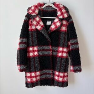 Sandro Oversized “Maxa Rouge” Plaid Coat
